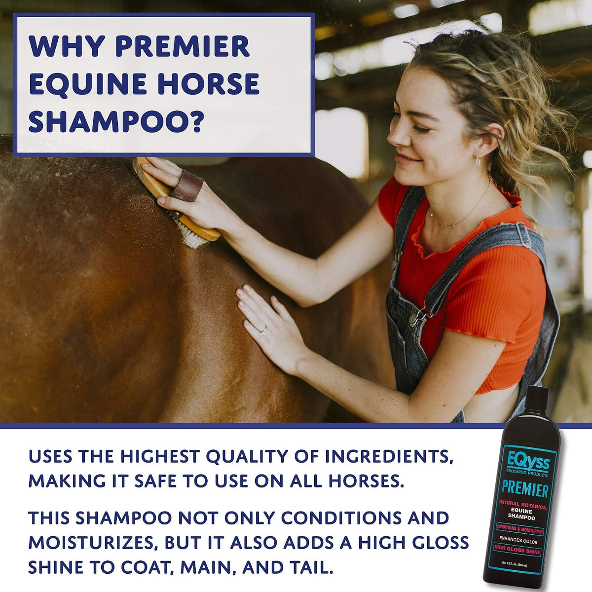 (3 pack) eqyss premier equine horse shampoo, close-up detail