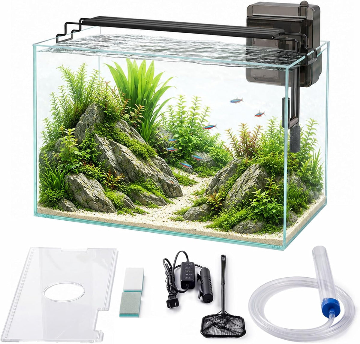 10 gallon glass aquarium kit, rimless fish tank, main product view
