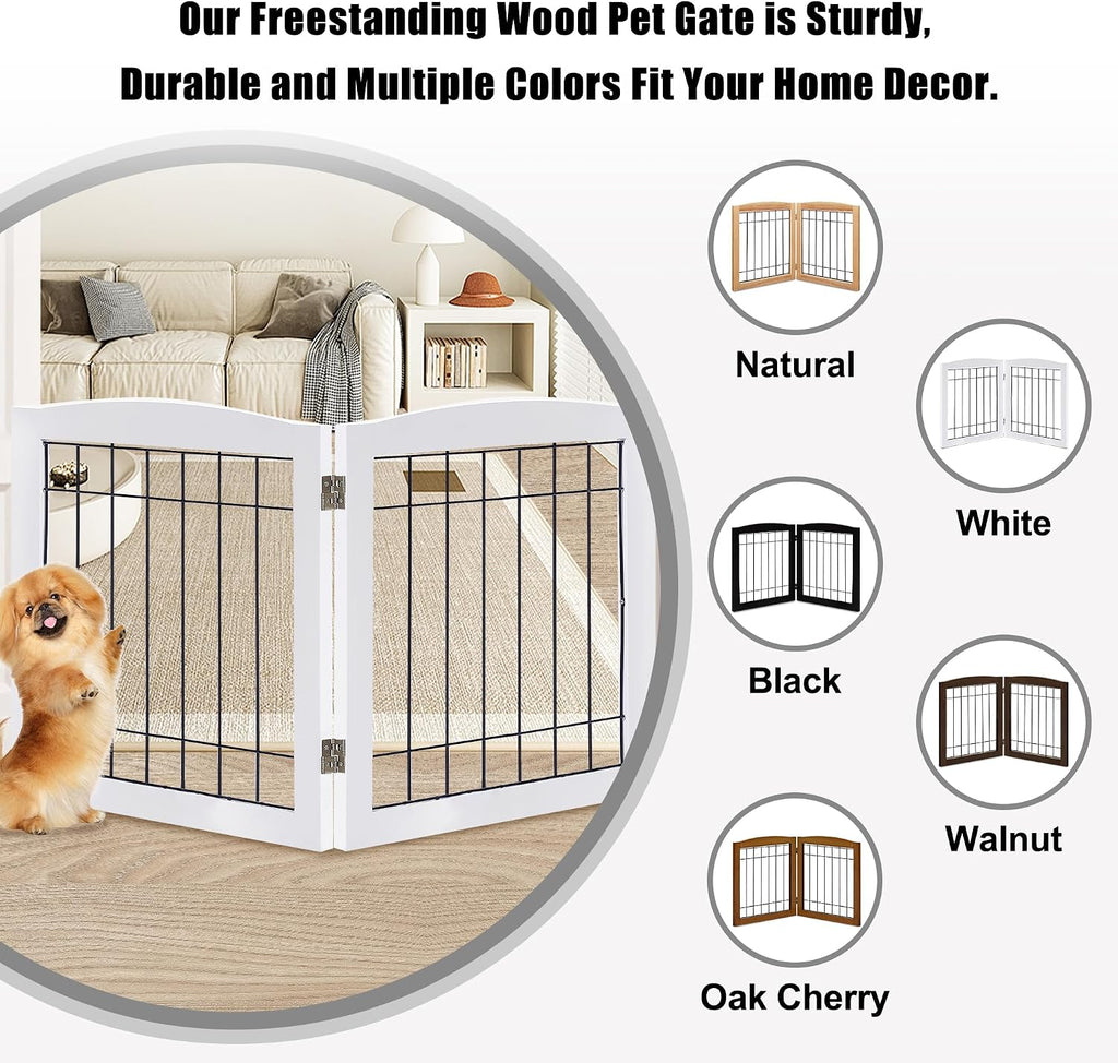 lzrs 2-panel freestanding foldable wood dog gate –, side view