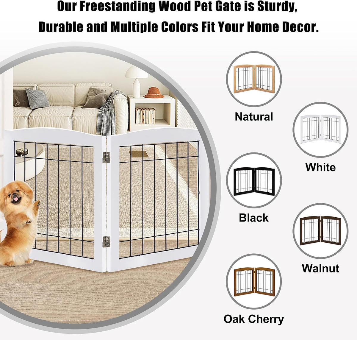 lzrs 2-panel freestanding foldable wood dog gate –, side view