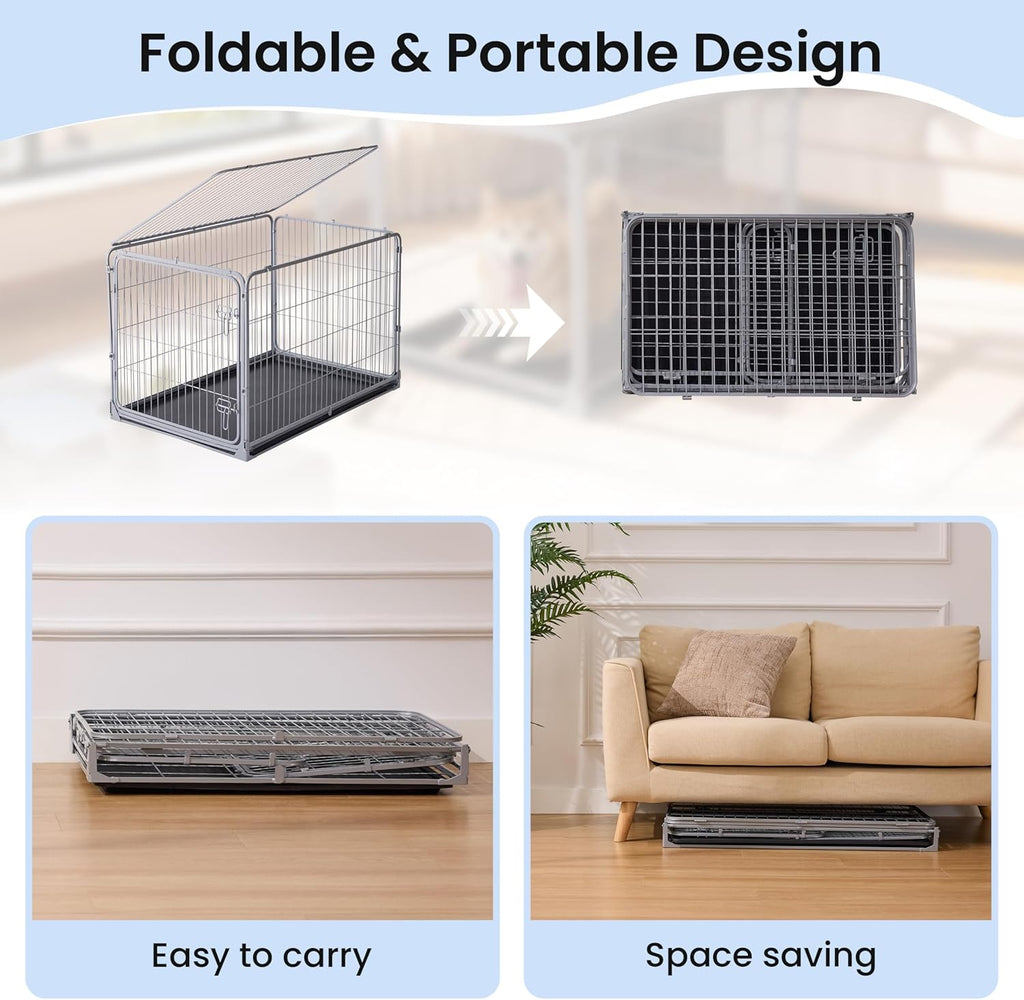 zomisia collapsible dog crate for medium dogs, side view