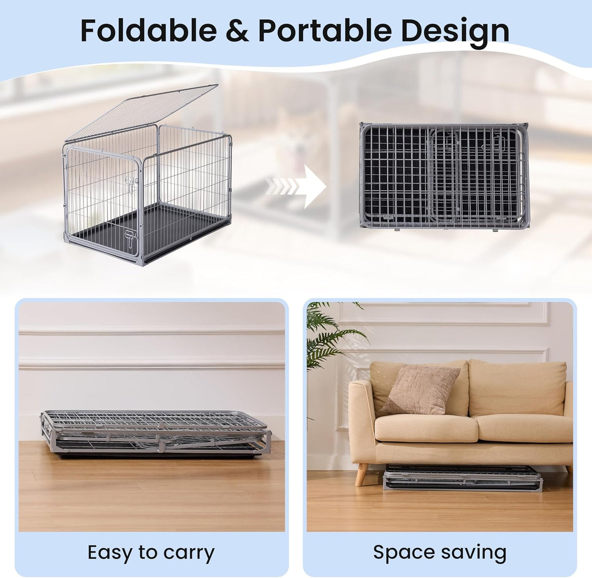 zomisia collapsible dog crate for medium dogs, side view