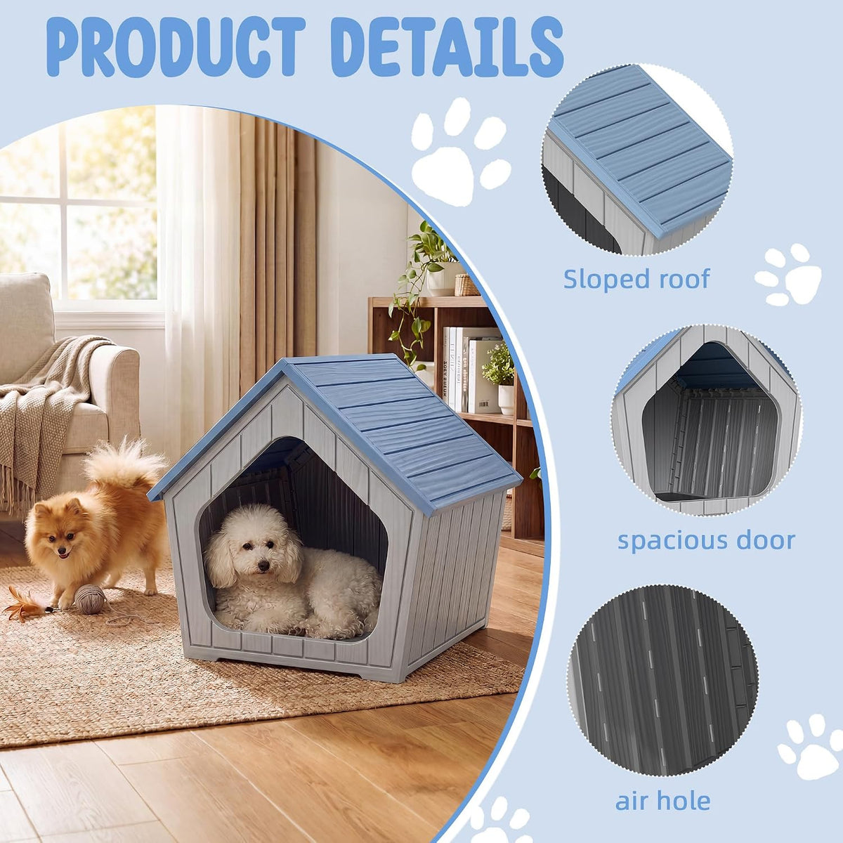 fancyango outdoor indoor dog house for small dogs, close-up detail
