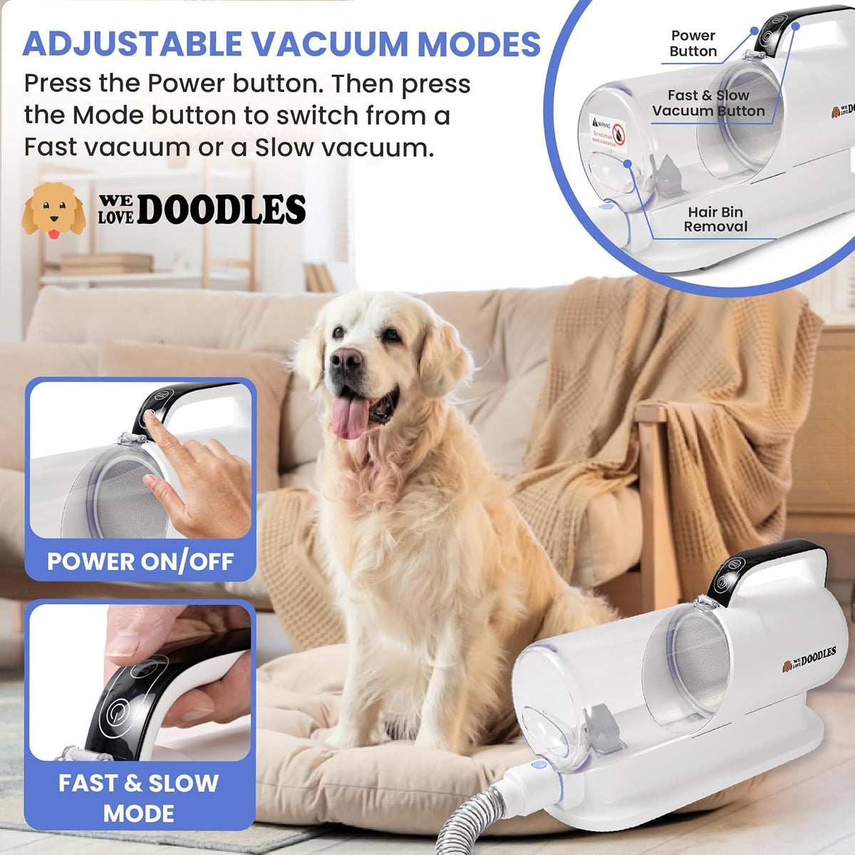 dog grooming vacuum, professional use & home pet showing dimensions