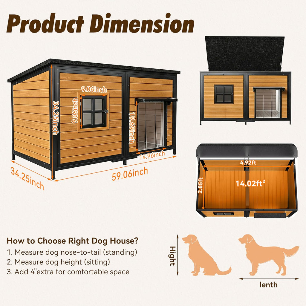 59" extra large outdoor dog house with insulated shown in use