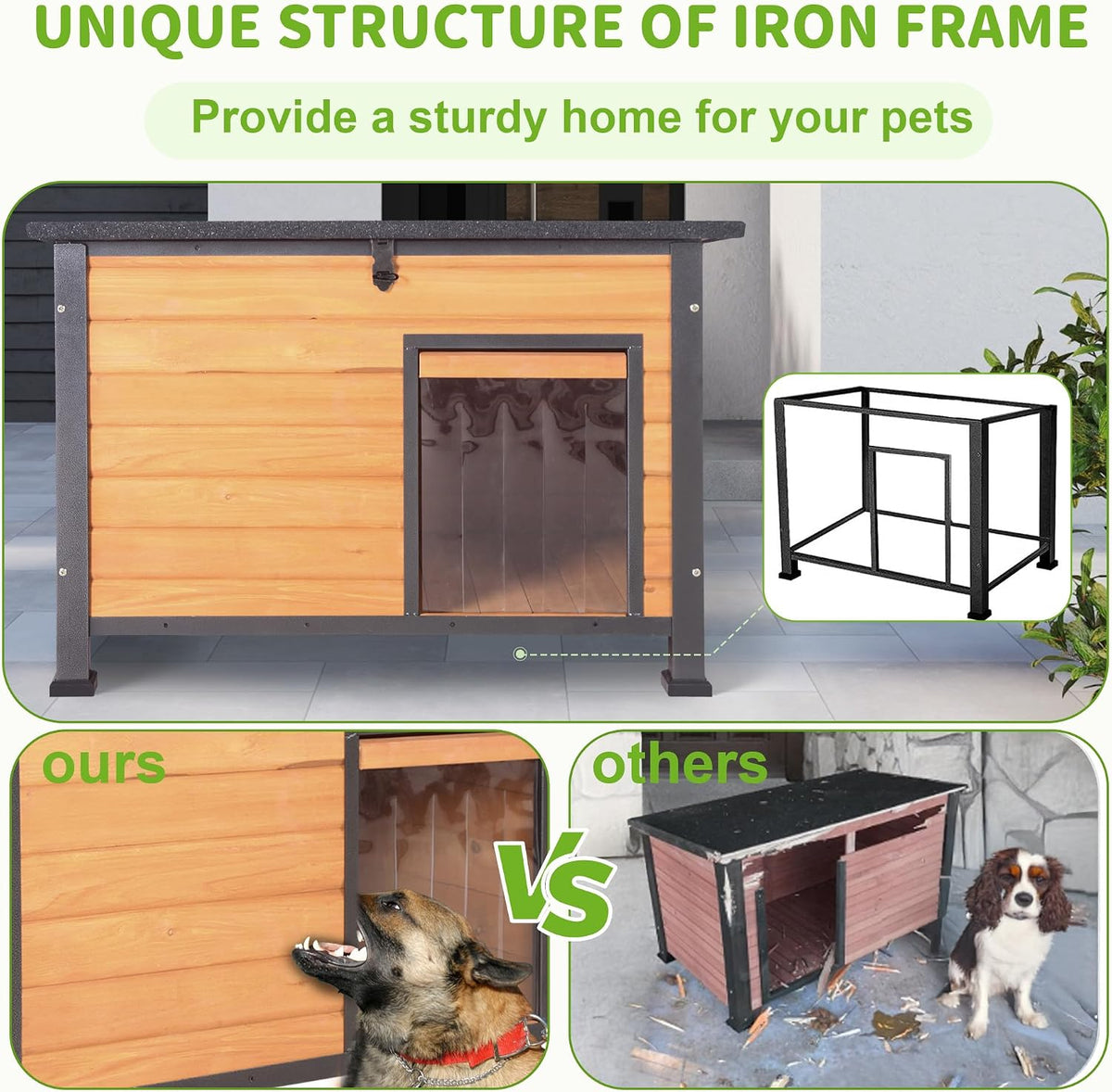 dog house outdoor weatherproof, sturdy large breed doghouse shown in use