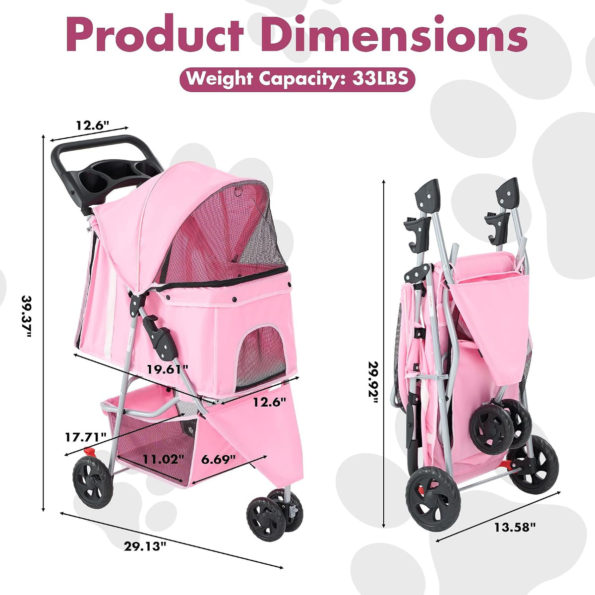 dumos 3 wheels pet stroller for small dogs shown in use