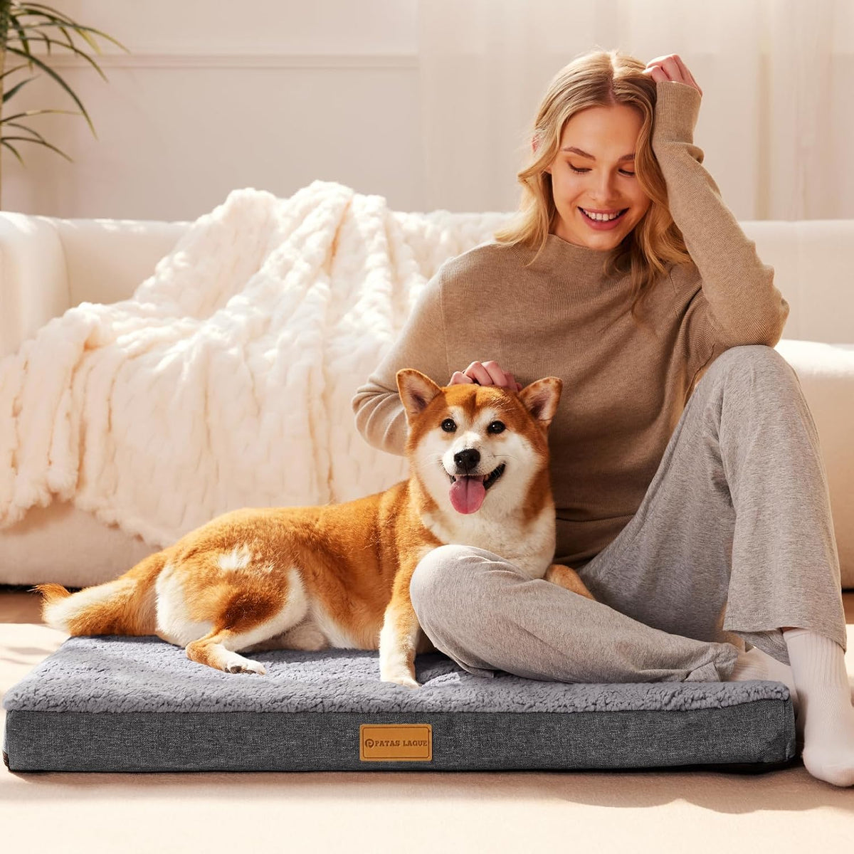 patas lague orthopedic large dog bed washable pet shown in use