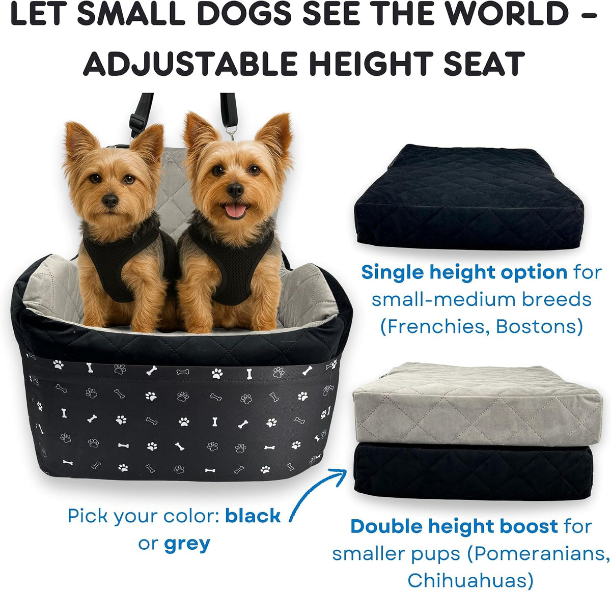 otterpets small dog car seat, memory foam booster shown in use