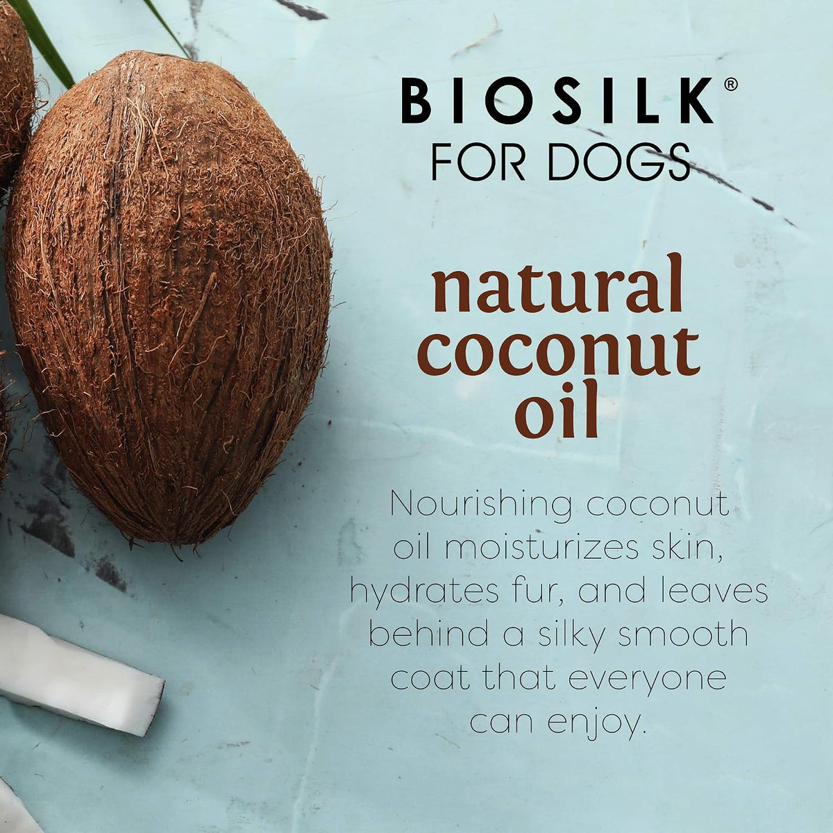 biosilk for dogs silk therapy shampoo, with coconut, close-up detail