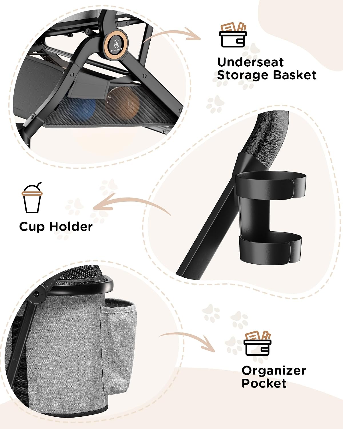 gtplayer pet stroller for dogs & cats, 3-in-1, front angle view