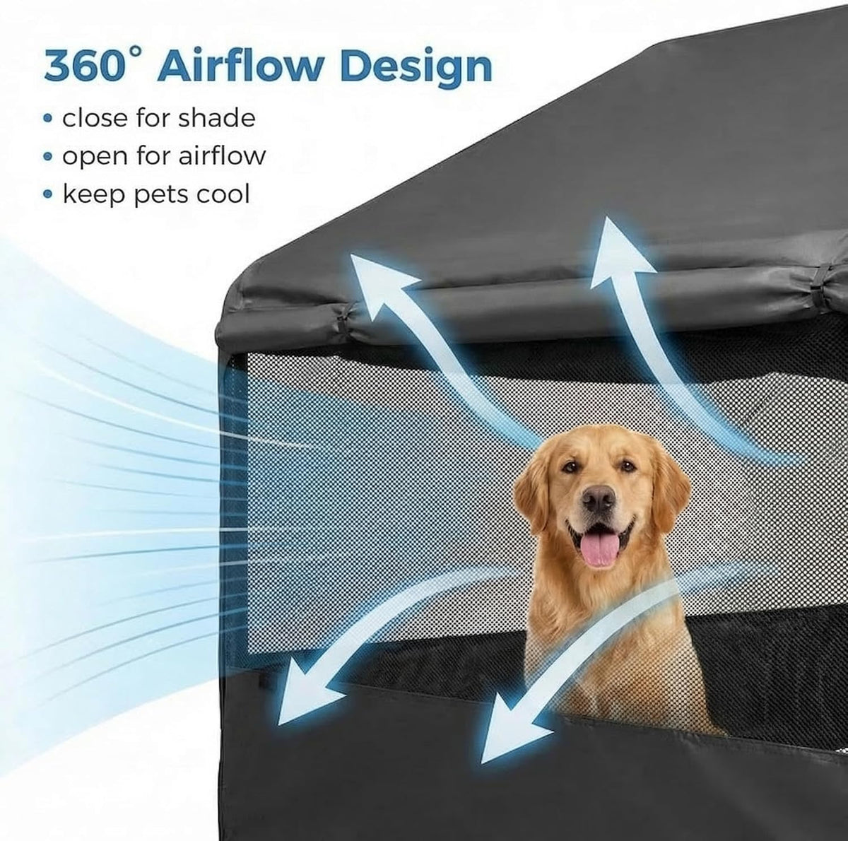 outdoor dog tent, 4'x4'x3' dog house shade shelter, close-up detail