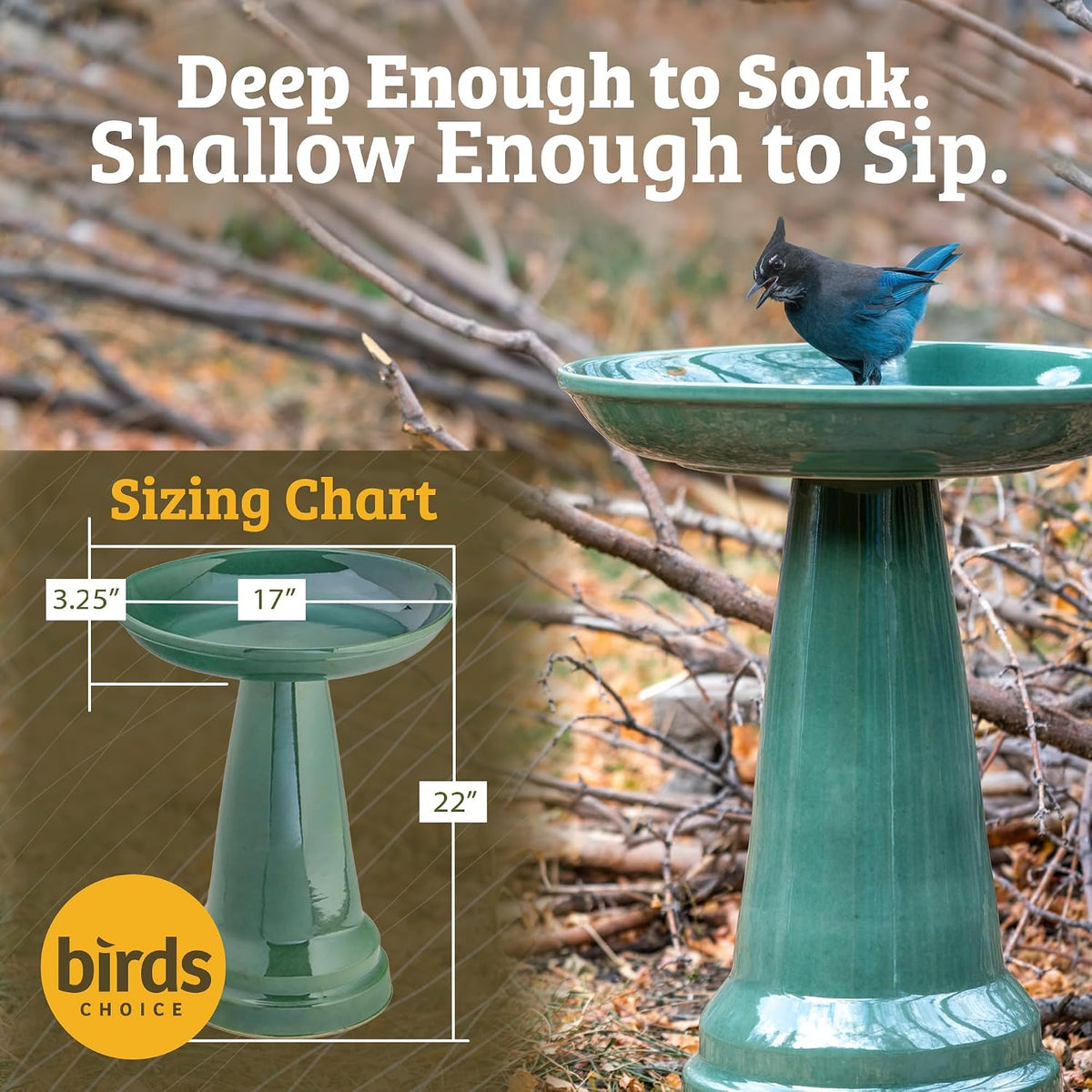 birds choice ohio stoneware pedestal bird bath |, side view