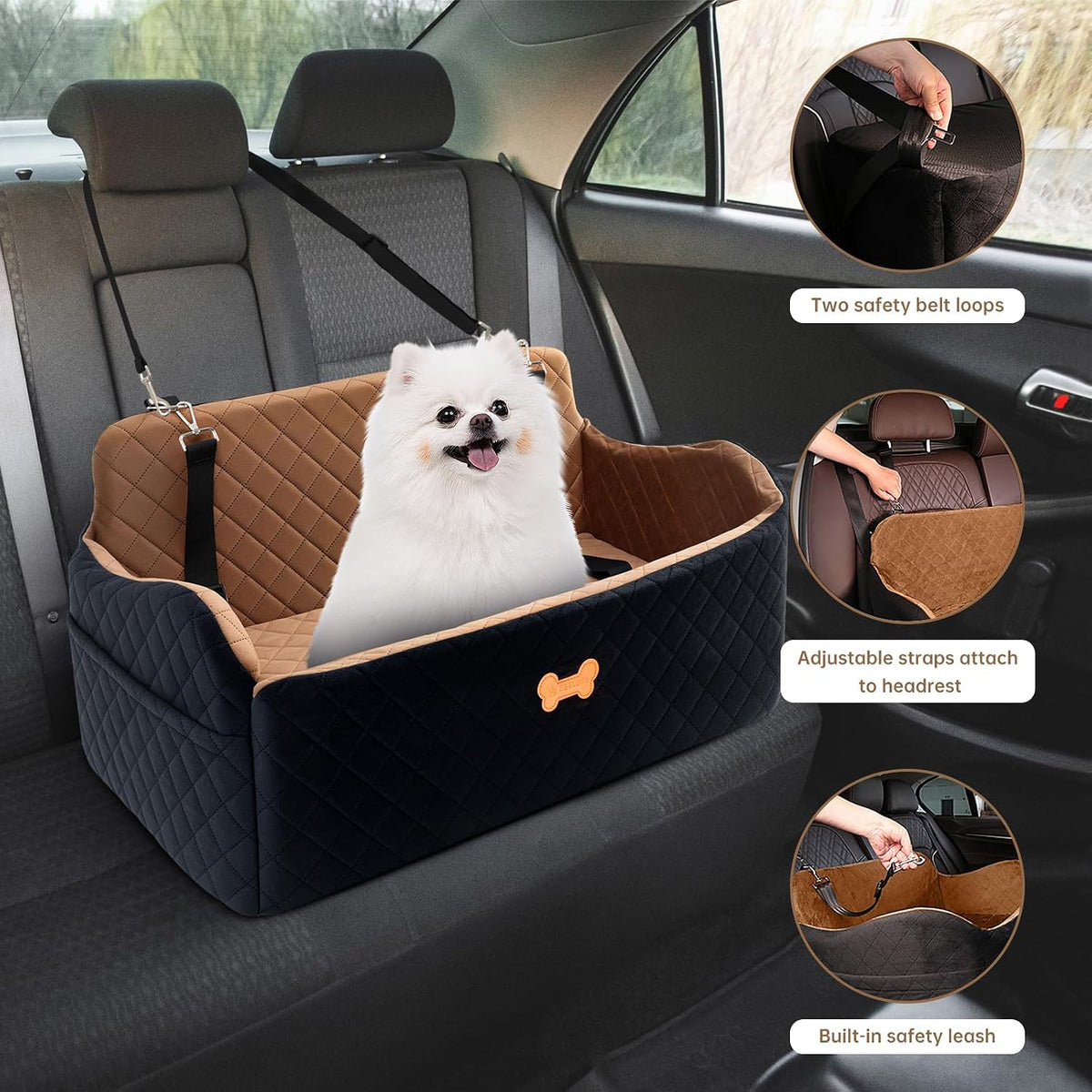 car seat for large size dog, booster seat on a desk or shelf