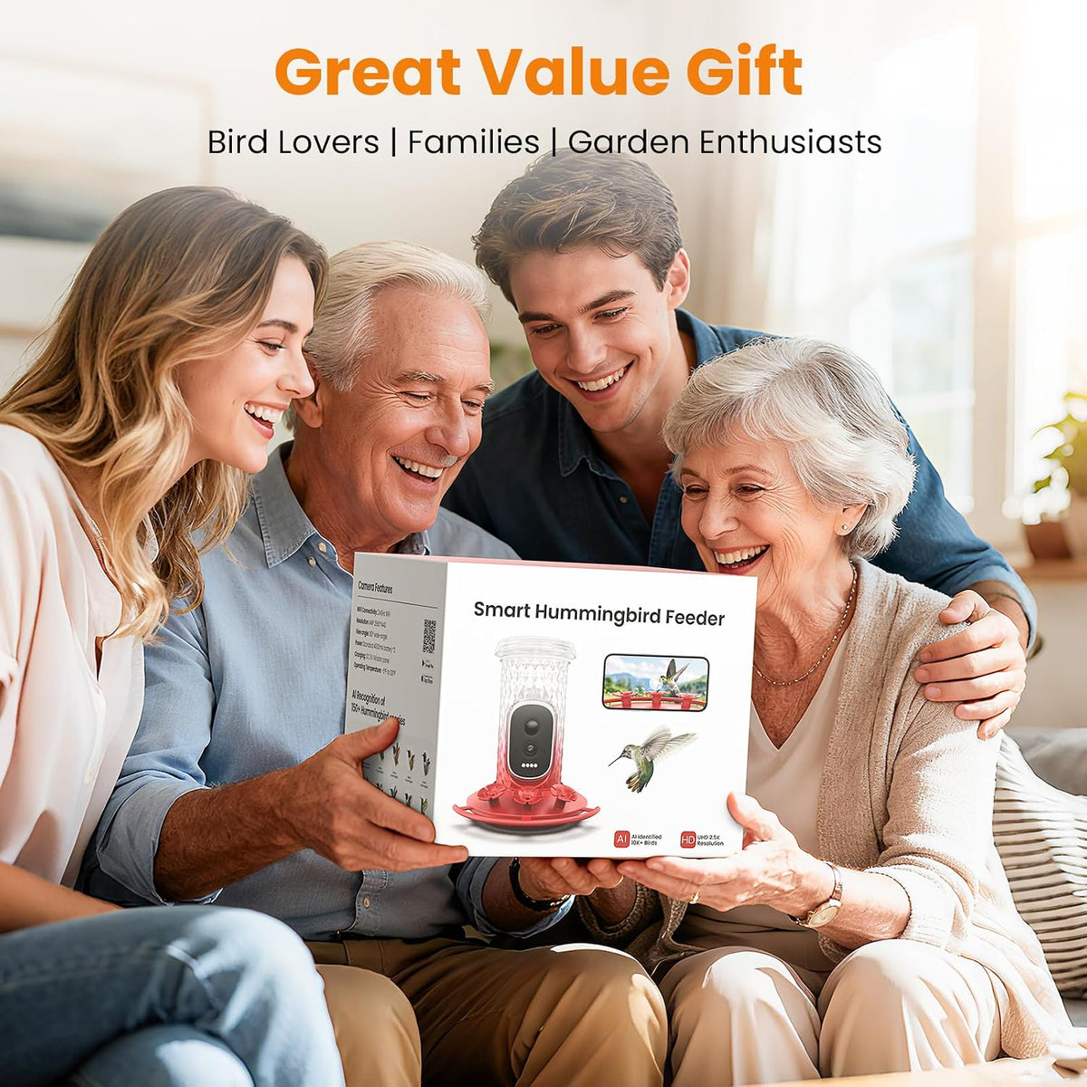 smart hummingbird feeder with camera solar powered showing dimensions