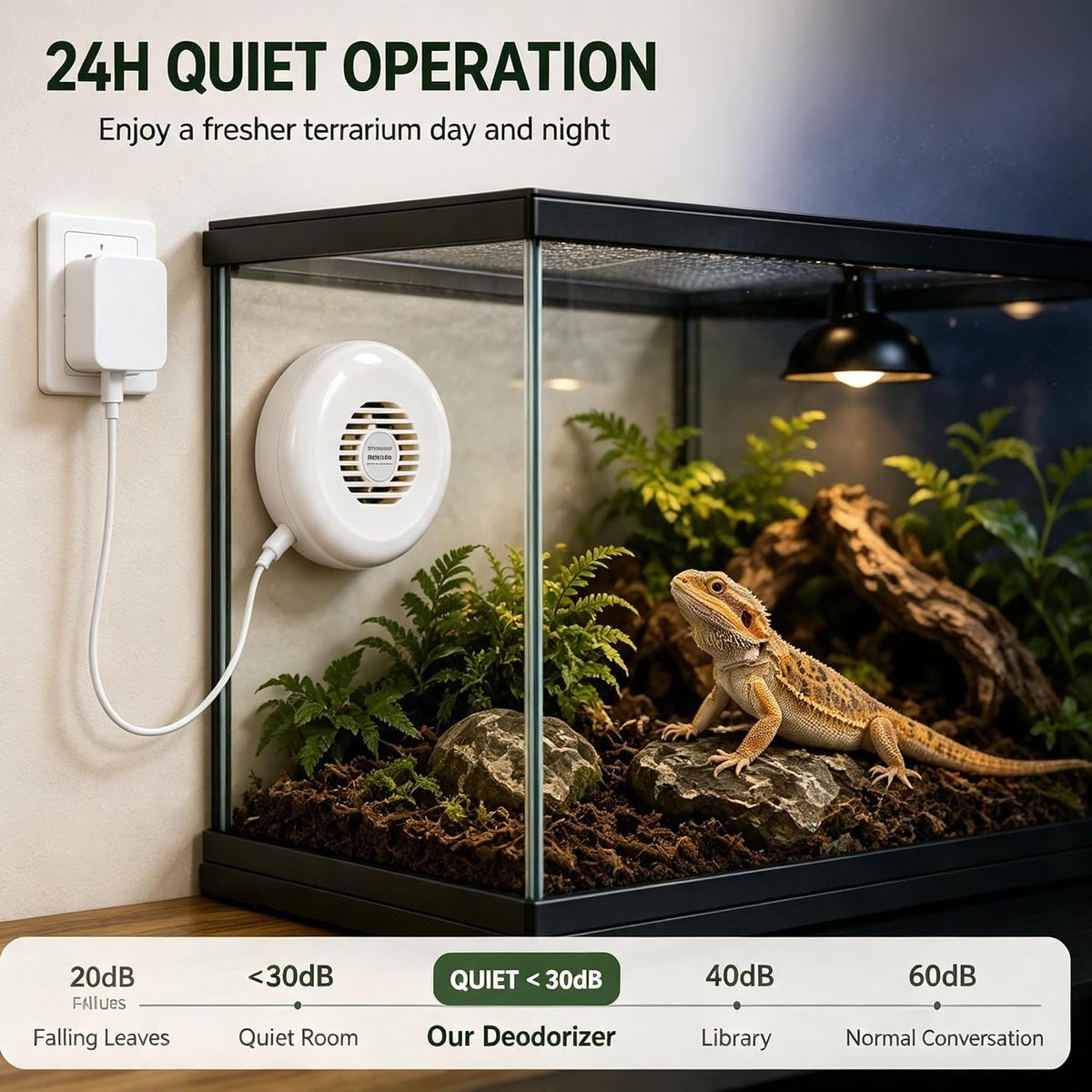 reptile odor eliminator, photocatalytic terrarium deodorizer, ozone-free, side view