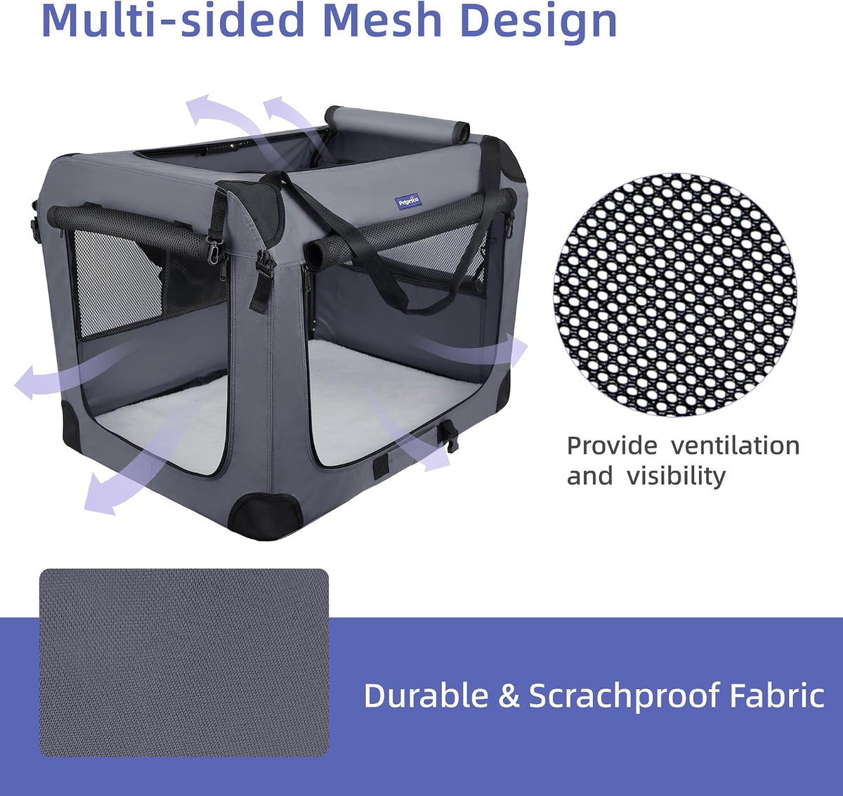 petprsco collapsible dog crate, 40 inch portable dog, side view