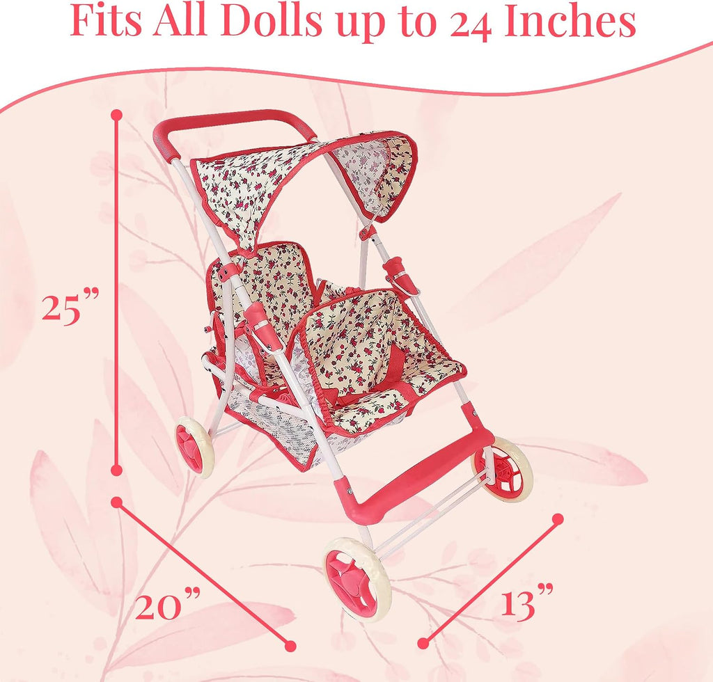 double doll stroller for baby dolls & twin on a desk or shelf