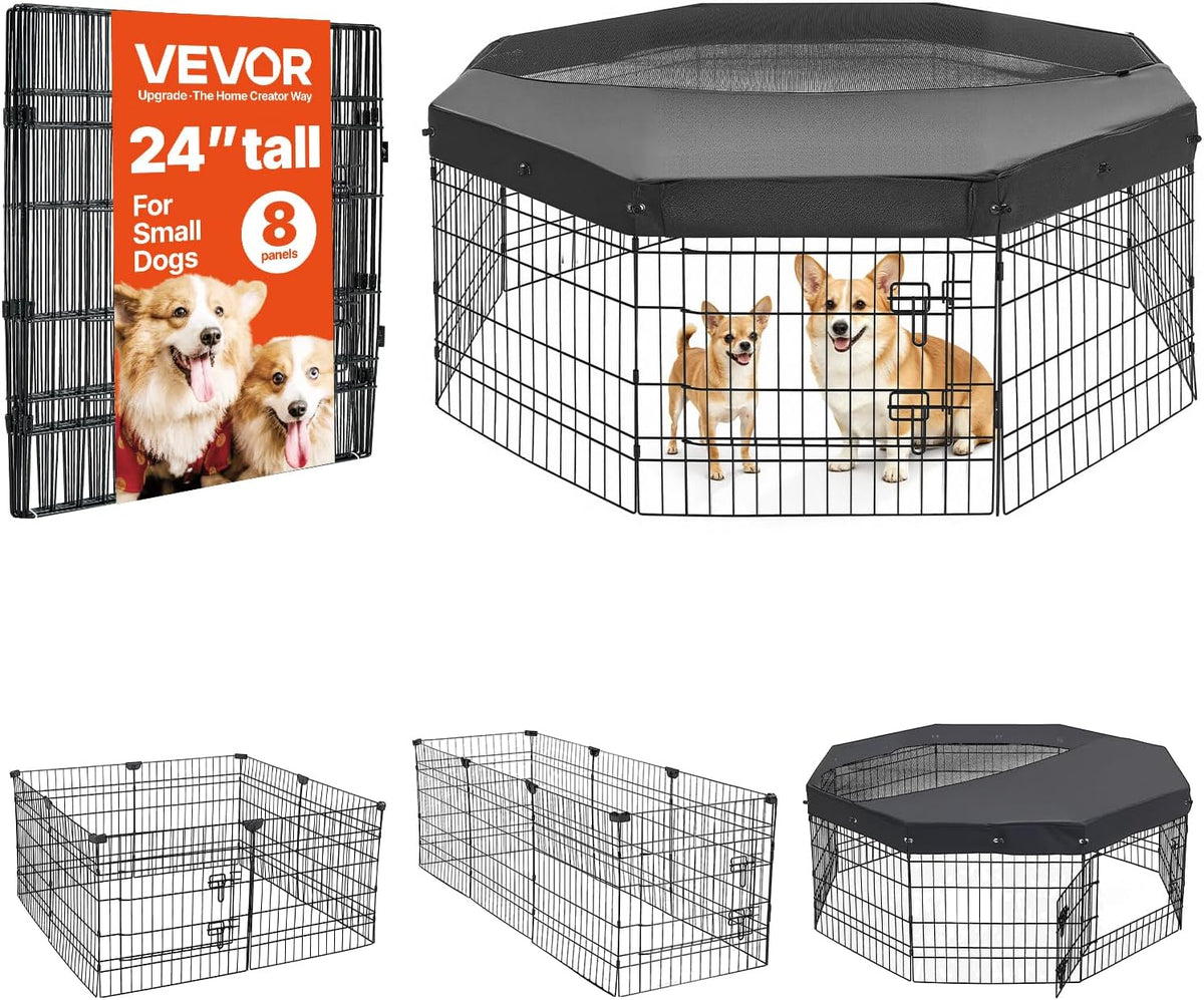 vevor dog playpen, 24 inch 8-panel metal puppy, main product view