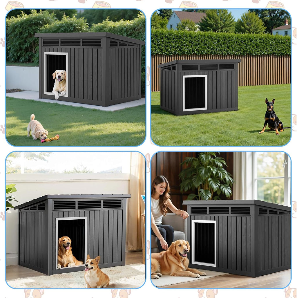 rojik dog house outdoor for large dogs, black showing dimensions