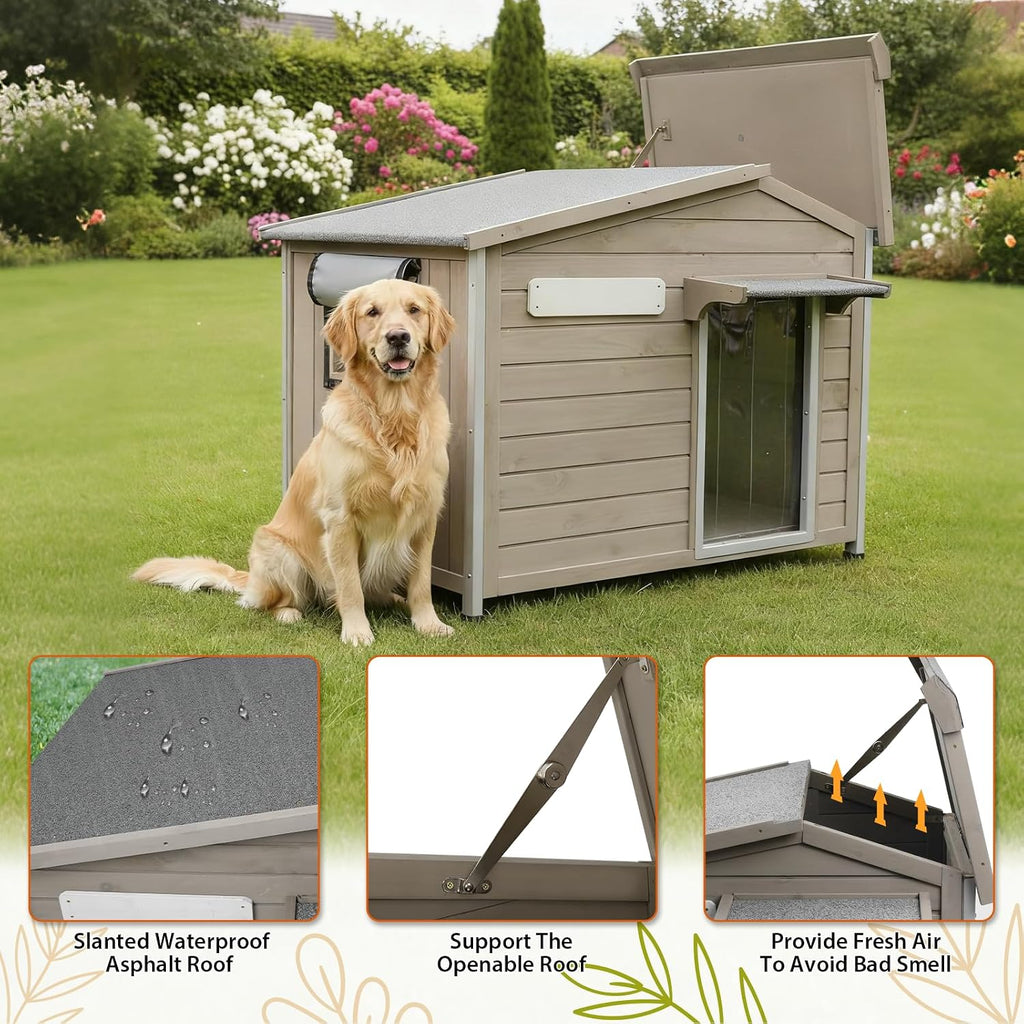 petscosset 40.2" l large dog house outdoor & showing dimensions