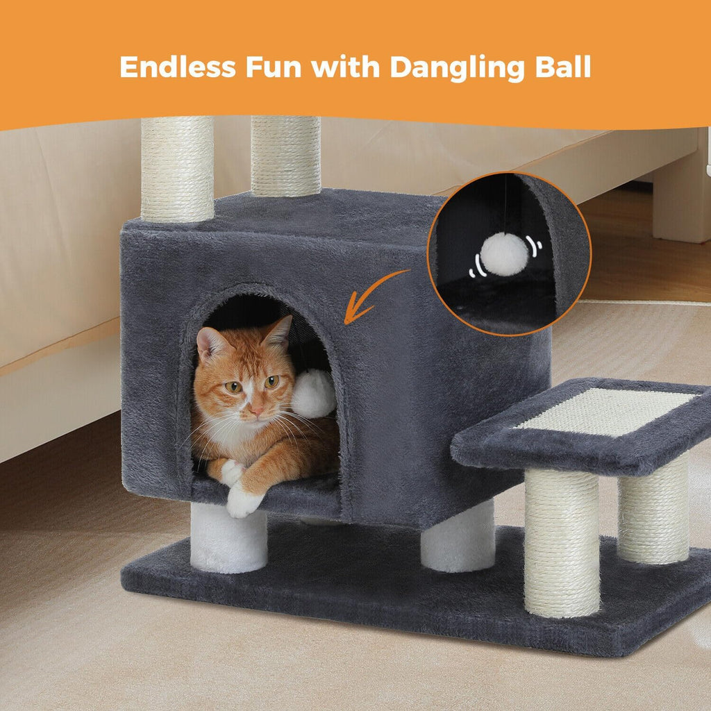 3-in-1 cat stairs with scratching post & condo on a desk or shelf