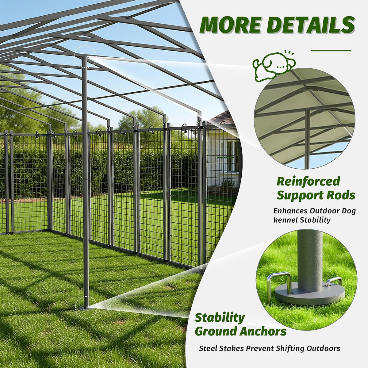 10x10 ft outdoor dog kennel, heavy duty dog, close-up detail
