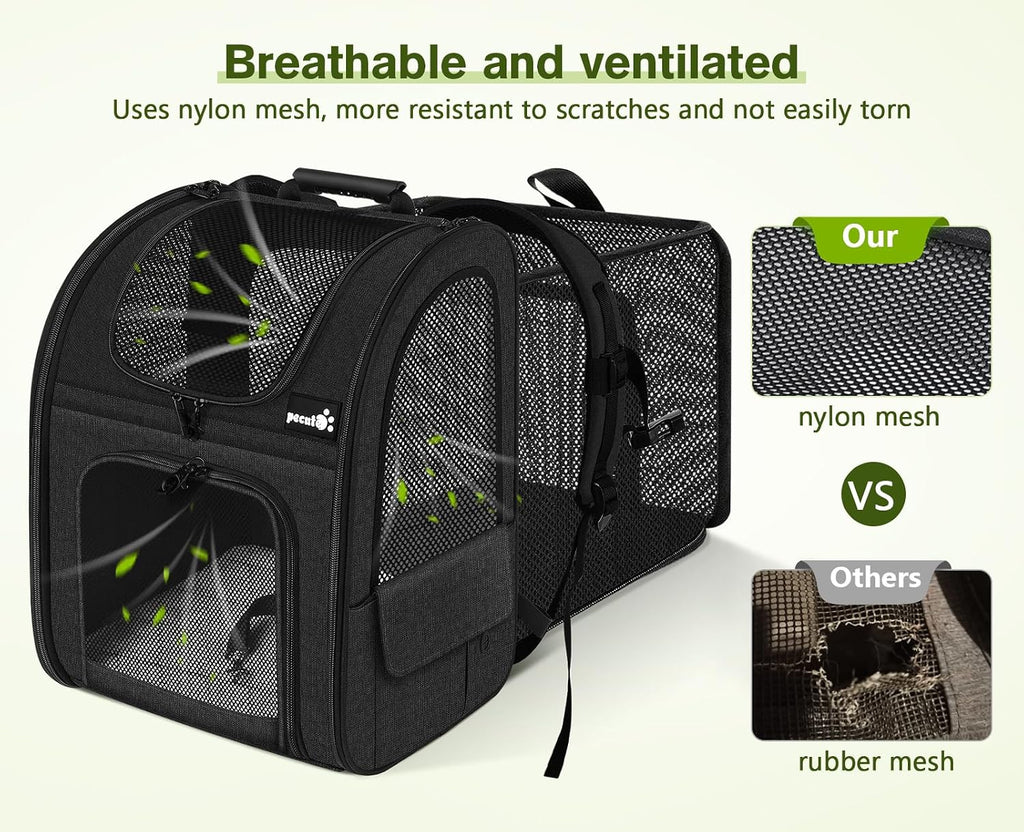 pecute cat backpack breathable, cat carrier backpack expandable, side view