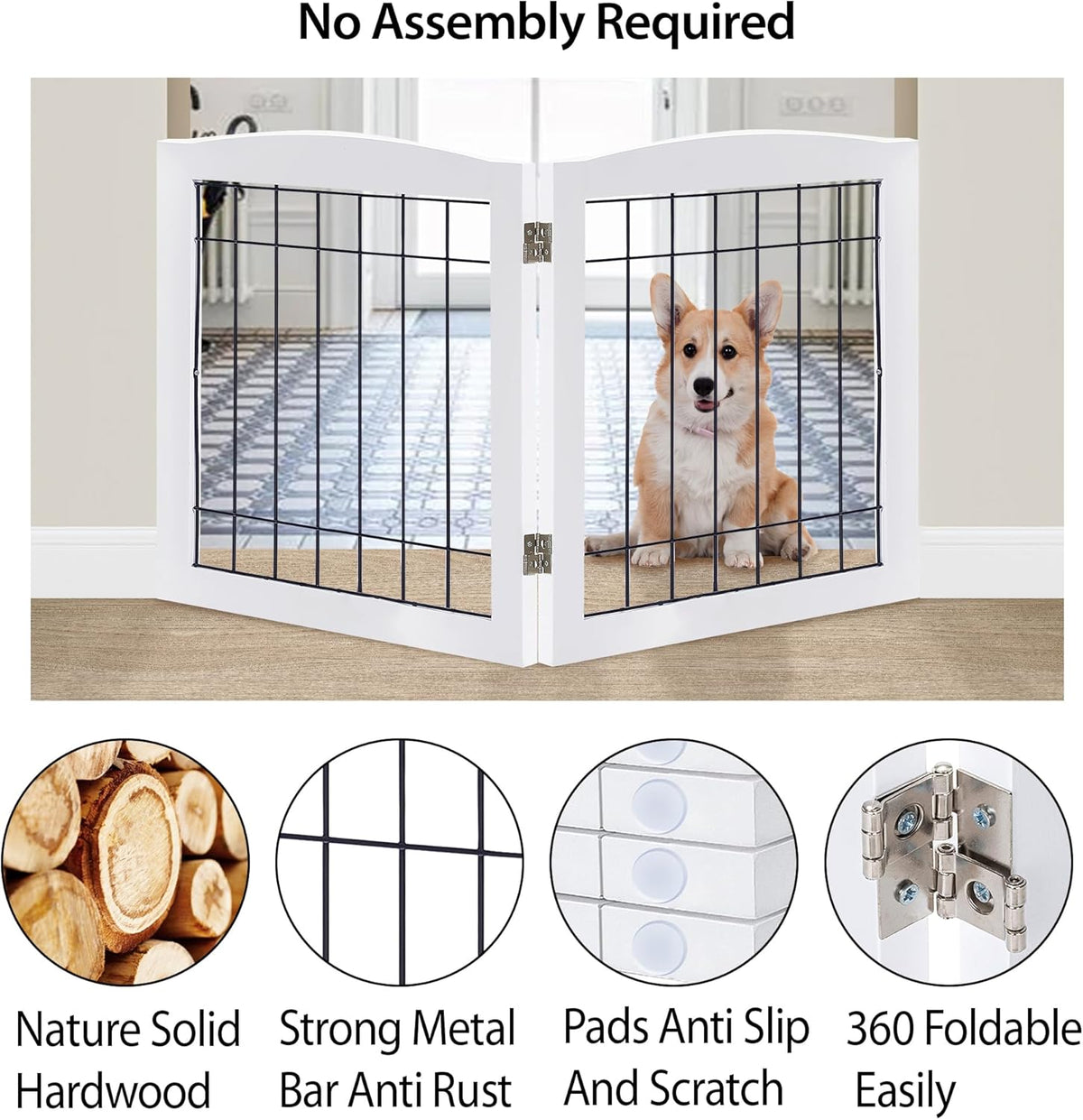 lzrs 2-panel freestanding foldable wood dog gate –, close-up detail