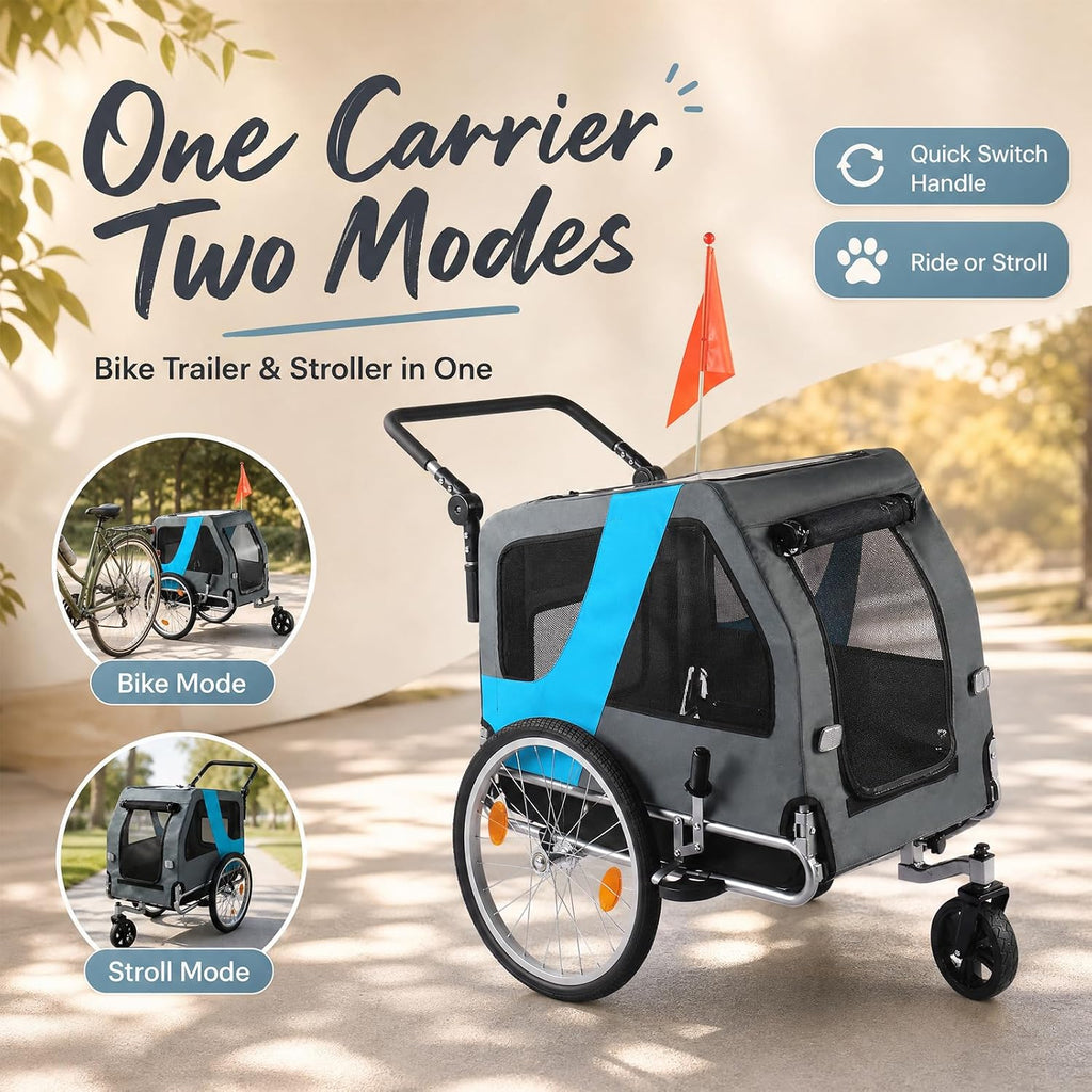 2-in-1 pet bike trailer & stroller, 165lbs carrier shown in use