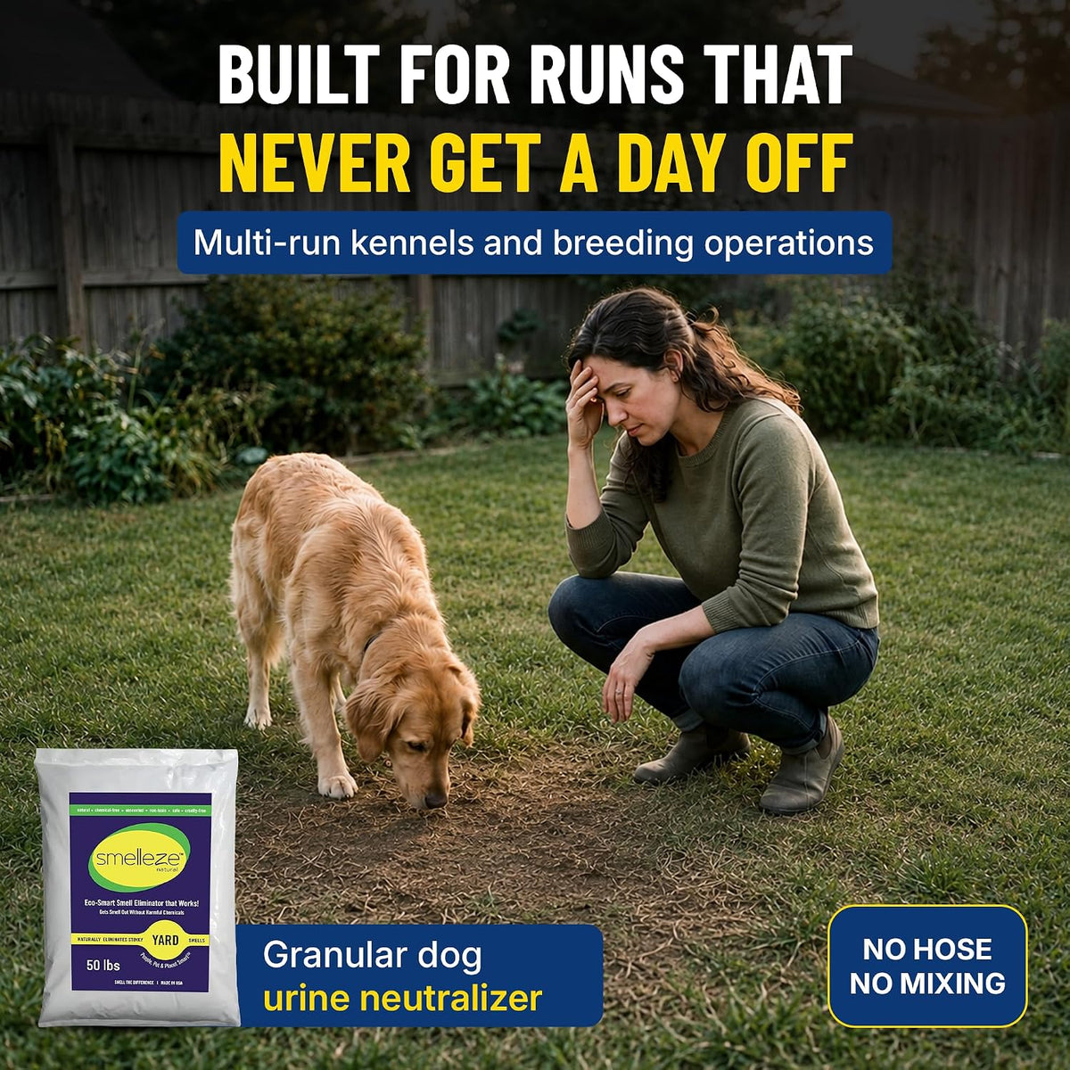 smelleze yard & outdoor pet urine odor absorber shown in use
