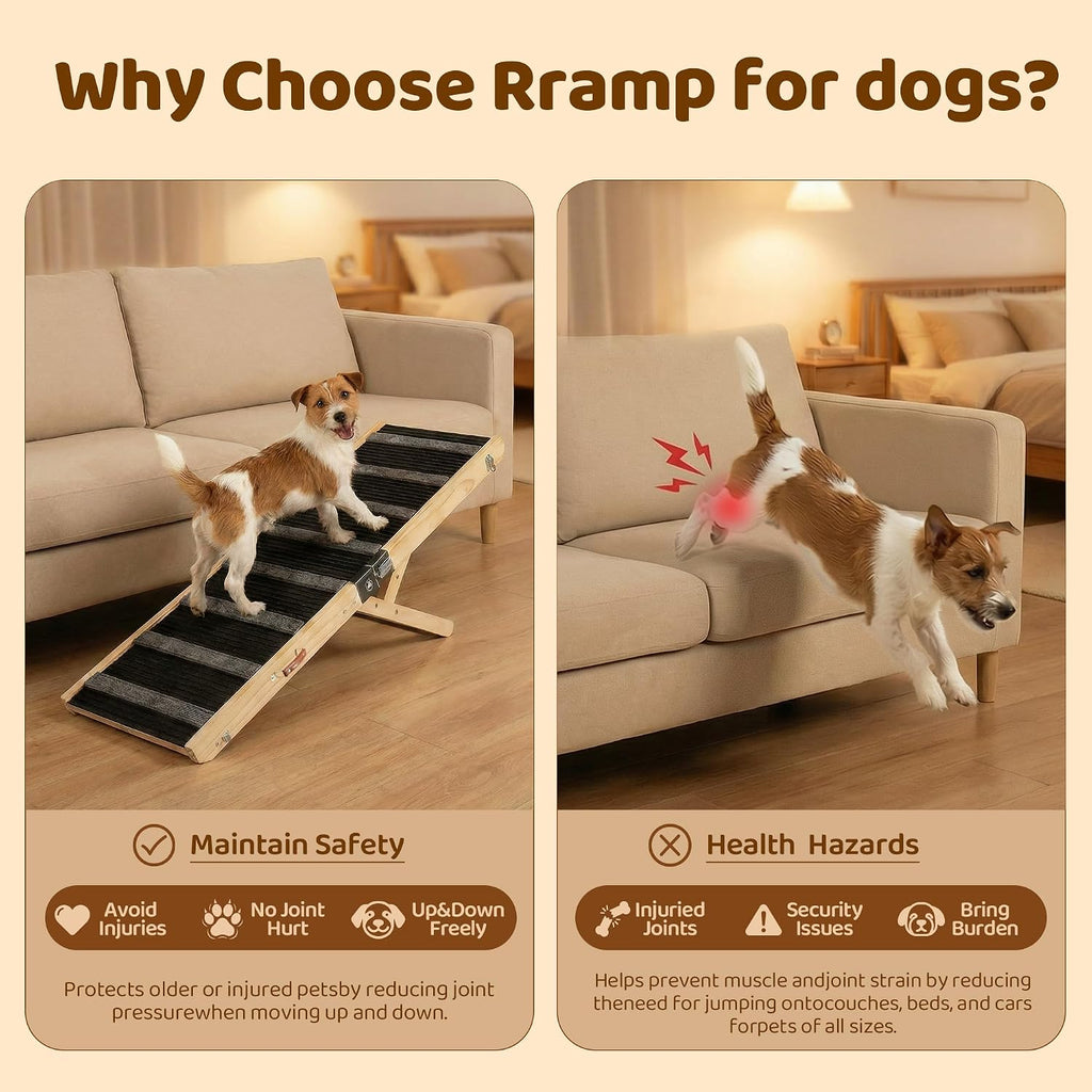 mtersn foldable dog ramp for bed, couch, suv showing dimensions