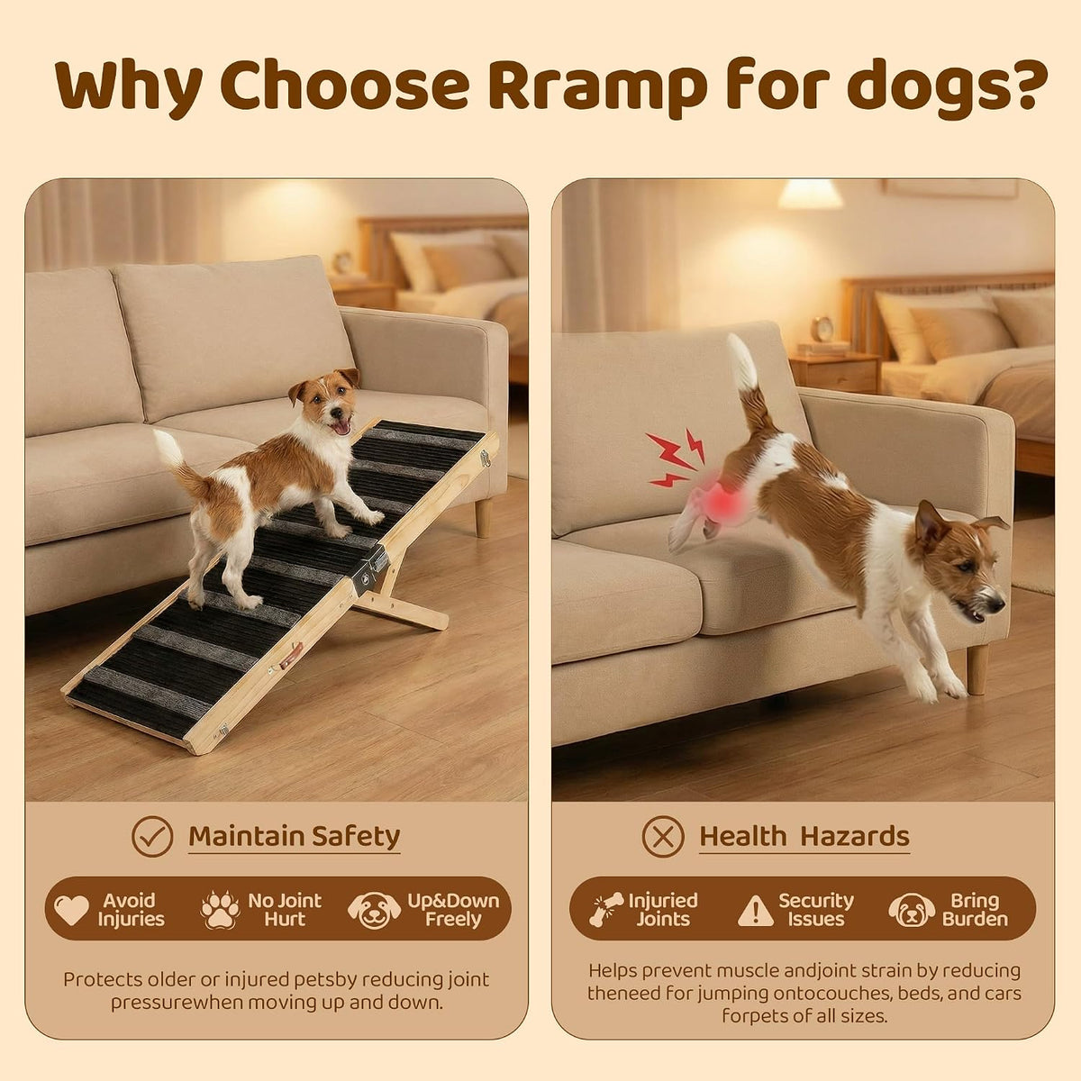 mtersn foldable dog ramp for bed, couch, suv showing dimensions