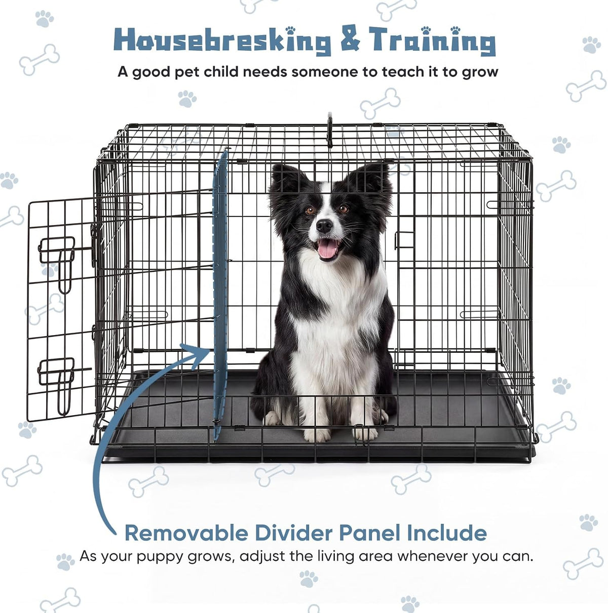 dumos 48 inch dog crate, puppy small medium, side view