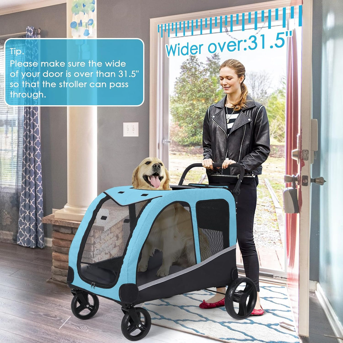 saudism dog stroller for large dogs, extra large, side view