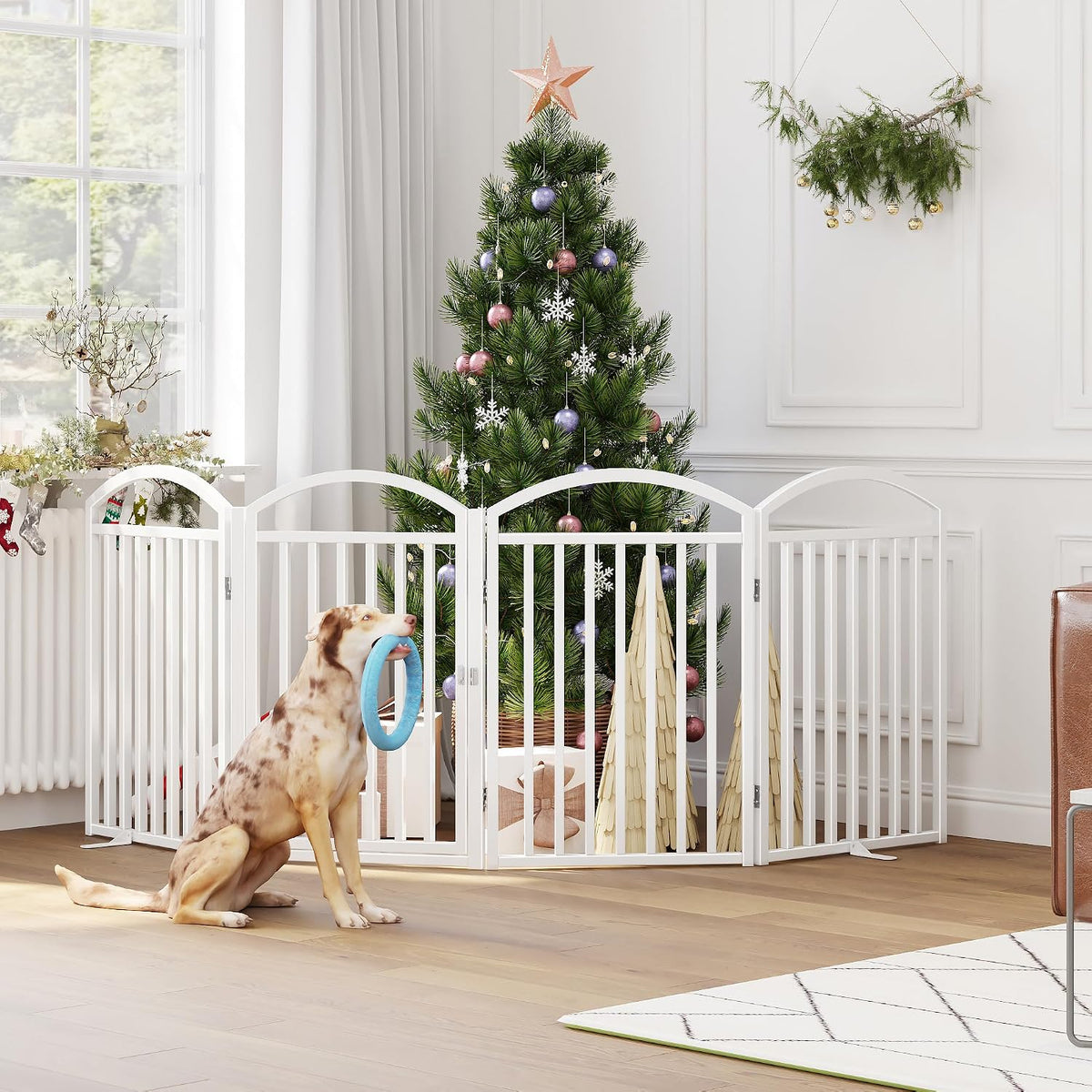 foldable pet fence 96" wide, 32" tall,no-assembly dog, close-up detail