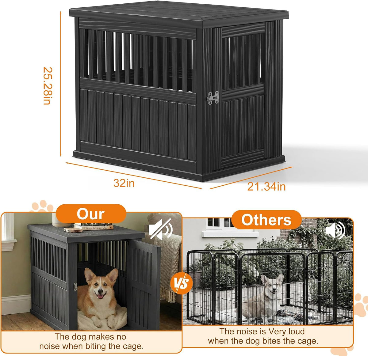 efu 32 inch small dog crate furniture, indoor showing dimensions
