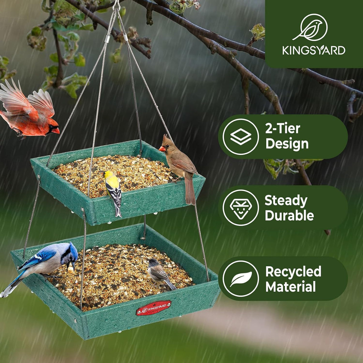 kingsyard 2 tier platform bird feeder for outdoors, side view