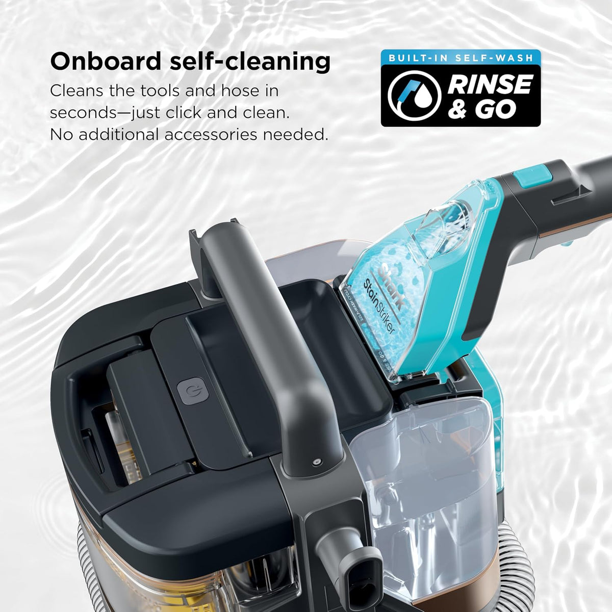 shark stainstriker hairpro portable stain cleaner,3 tools, self-clean showing dimensions