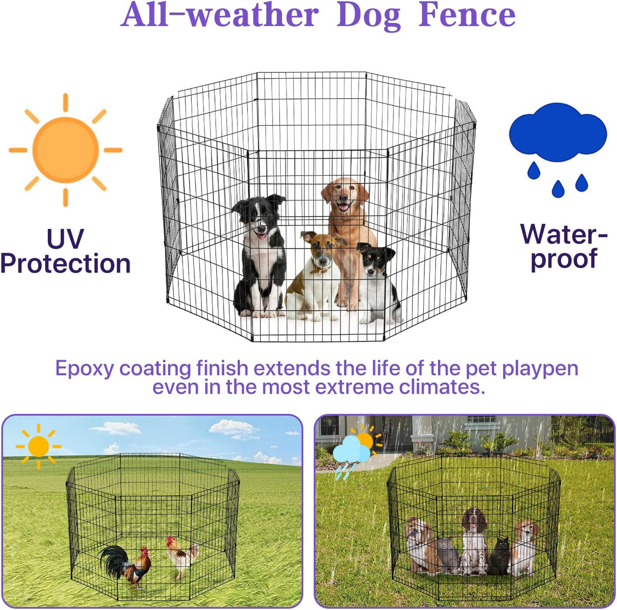 dog playpen for small medium large dogs, 24"/ showing dimensions