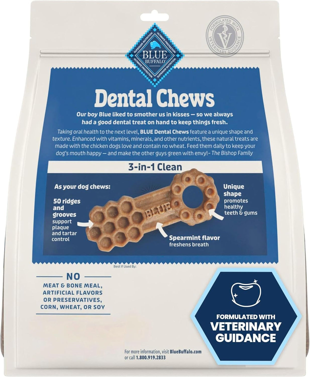blue buffalo chicken & spearmint small dental chews shown in use
