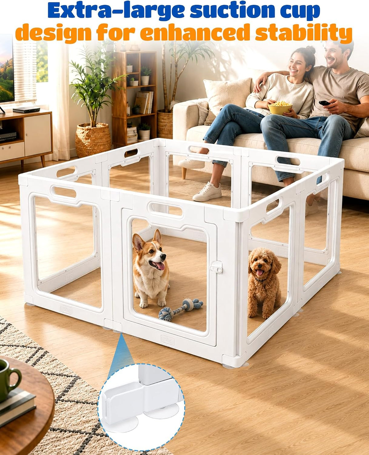 clear acrylic indoor dog playpen, 24" puppy playpen showing dimensions
