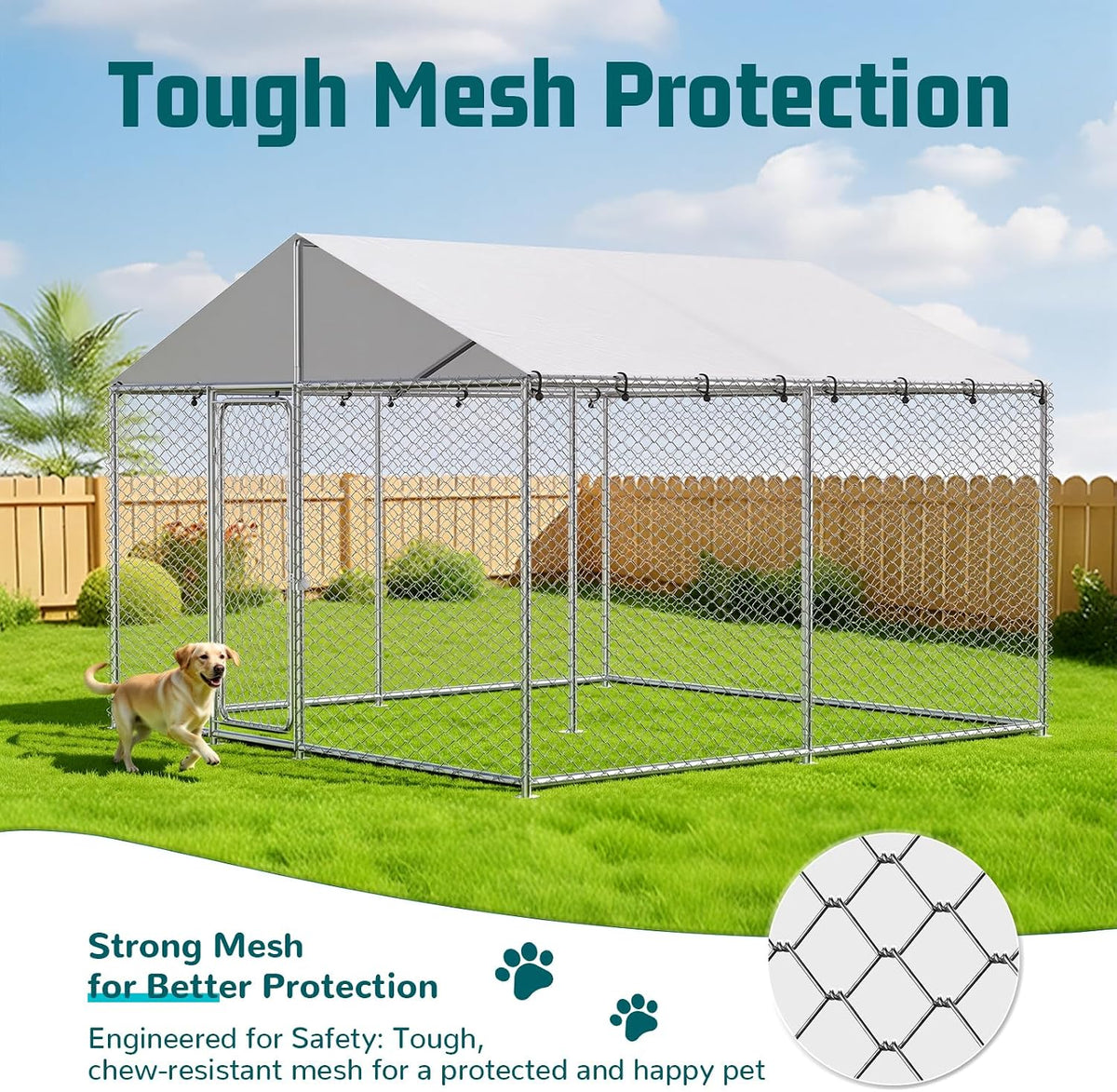 10x10 ft dog kennel outdoor,dog run,dog enclosure with, side view
