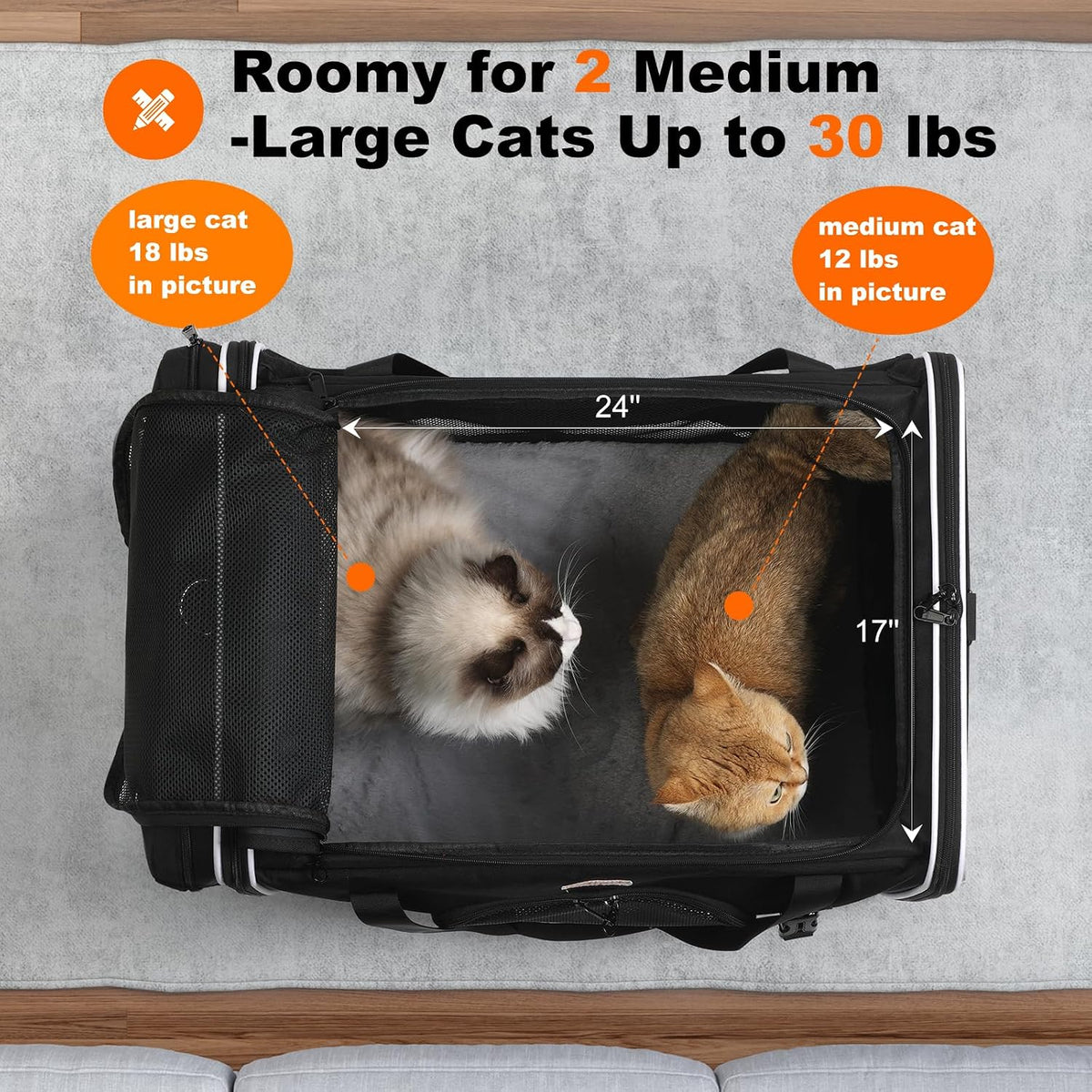 pidipiti 24x17x17 x-large pet carrier for 1 large, close-up detail