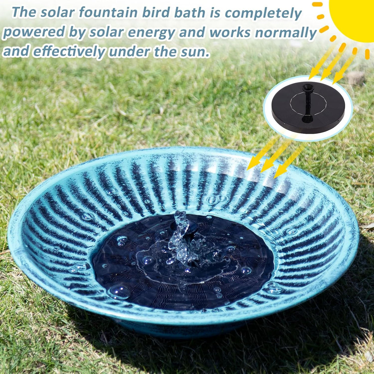 12.3" solar bird bath bowl,metal solar bird bath, side view