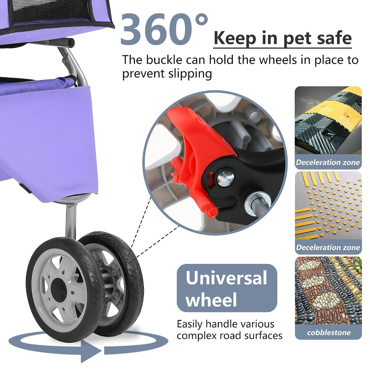 fdw | 3-wheel foldable pet stroller | purple showing dimensions