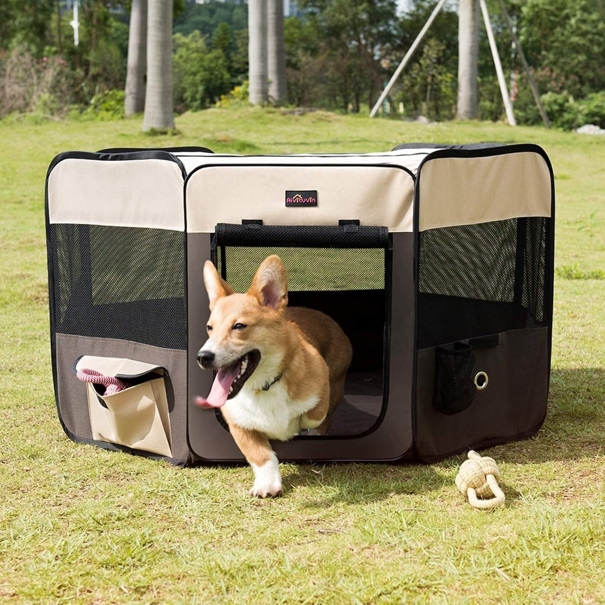 aivituvin dog playpen, foldable pet play pens with shown in use
