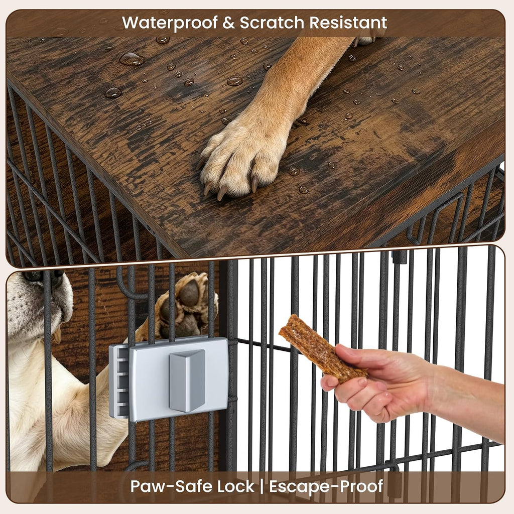 wooden dog crate furniture 32" for high anxiety showing dimensions