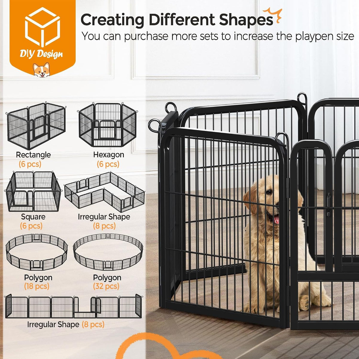 topeakmart dog playpen indoor 24 inch 8 panels, side view