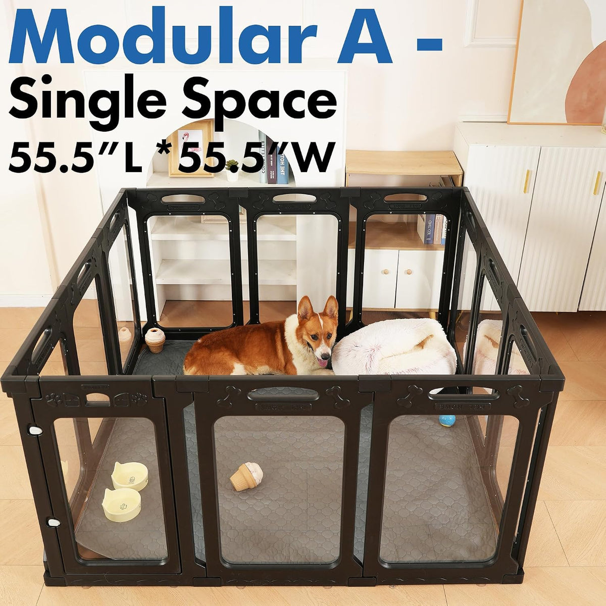 clear acrylic dog playpen indoor, 30" h, 12, close-up detail